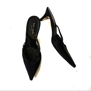 Kate Spade Black Satin Slingback Kitten Heels